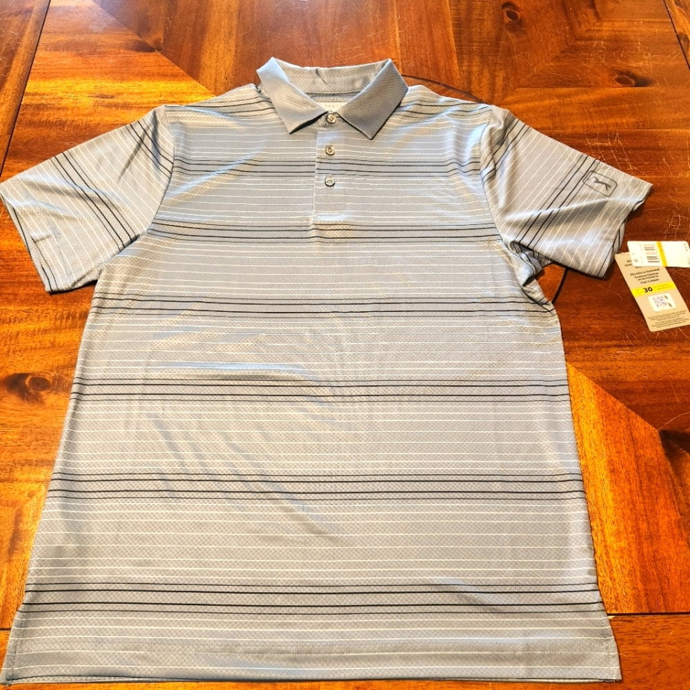 PGA Tour Pro Series Men's Gray Striped Polo Shirt